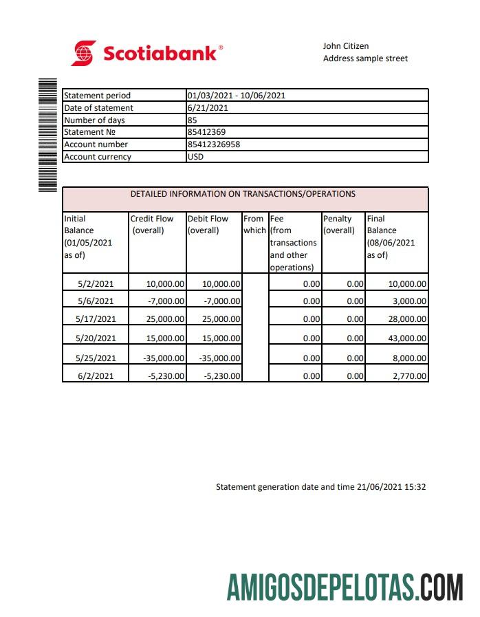 Extrato bancário de Hong Kong Scotiabank para download, modelo fácil de preencher em formato Excel e PDF